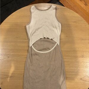Ribbed Knit Cut Out Dress in Taupe